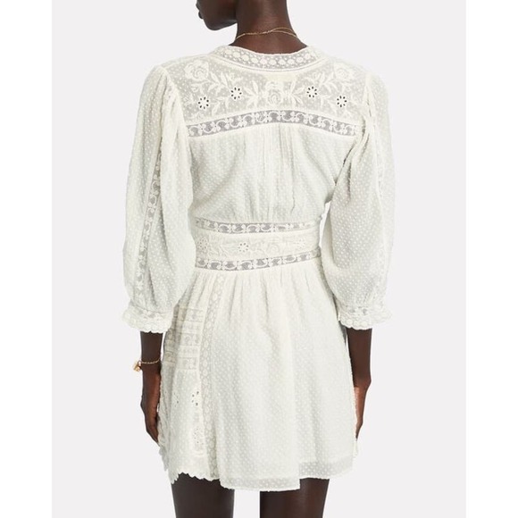 Love Shack Fancy Leno Mini Dress Long Sleeve V Neck Womens White Size 2 - Picture 5 of 15